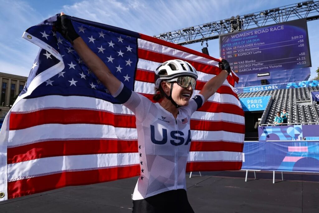 Kristen Faulkner stuns with gold in Olympic women’s road race, ending 40-year American drought